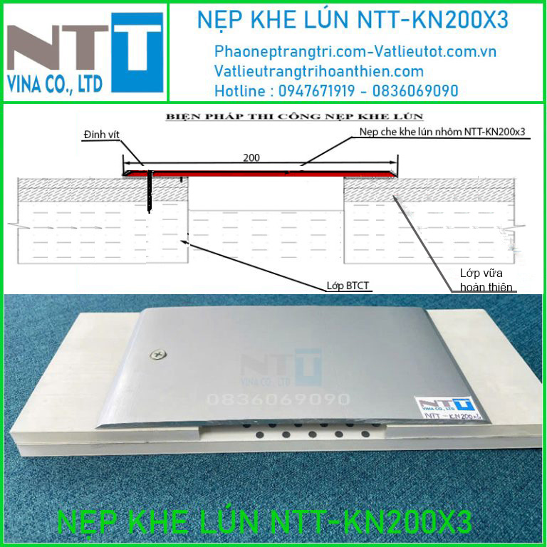 Nẹp che khe lún NTT-KN200x3, chống nứt vỡ cấu trúc bê tông