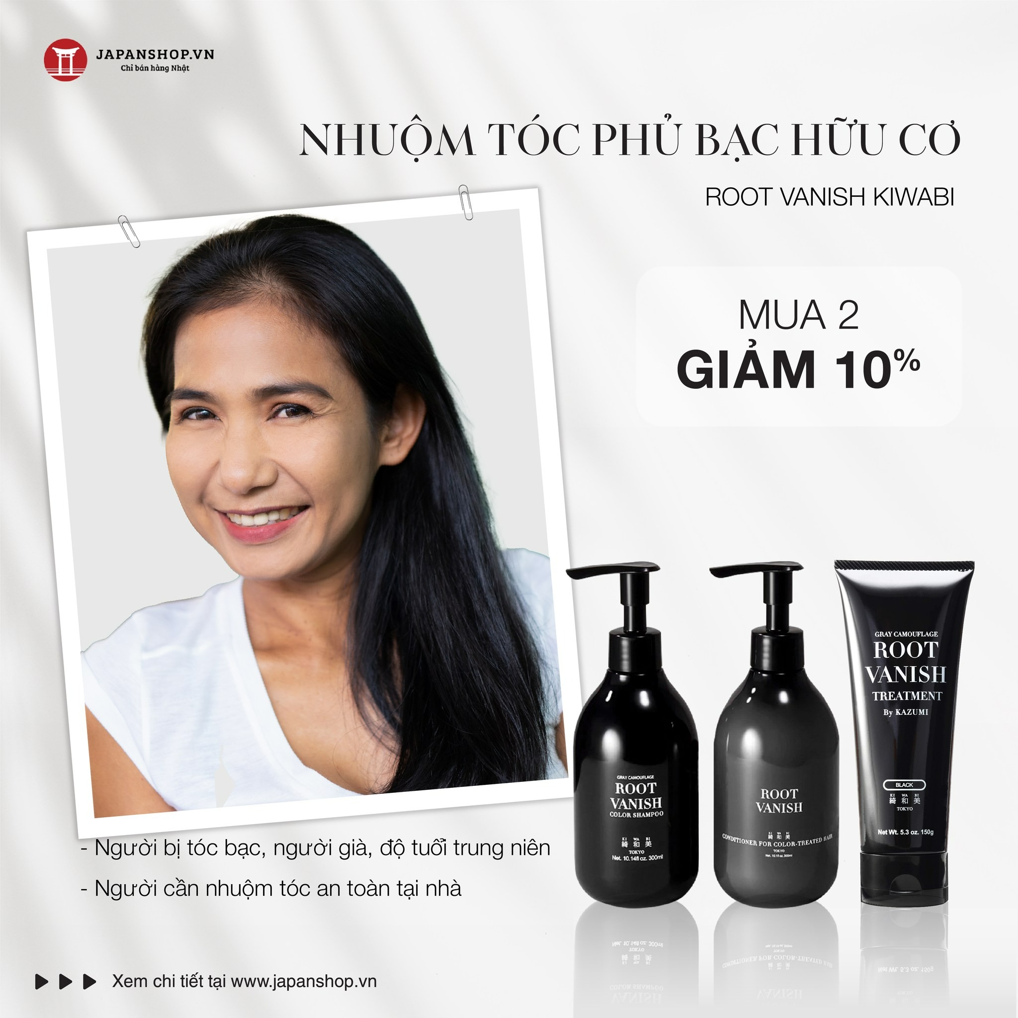 Nhuộm tóc phủ bạc hữu cơ Root Vanish Kiwabi