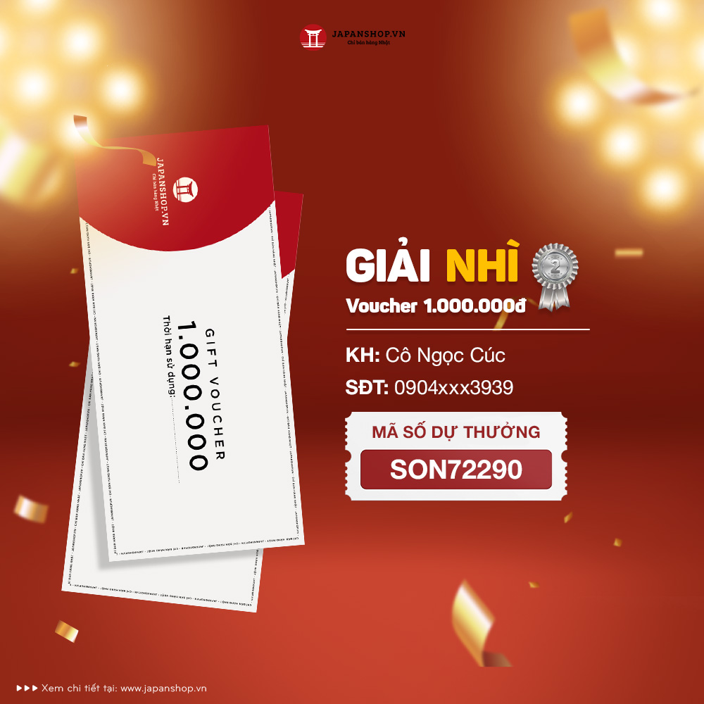 Kết quả 7 giải nhì: Mỗi giải 1 voucher mua hàng tại hệ thống Japanshop.vn trị giá 1.000.000 VNĐ  tại Japanshop.vn 