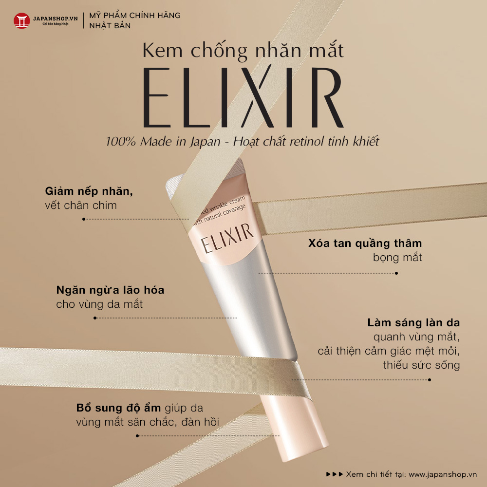 Kem chống nhăn mắt Elixir 12g, xóa bỏ quầng thâm, bọng mắt, nếp nhăn, vết chân chim 