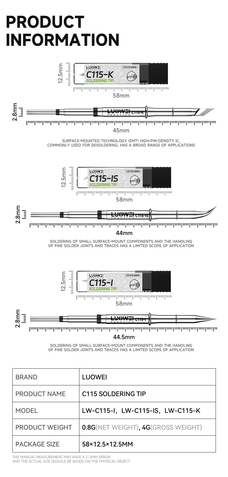 Đầu Mũi Hàn C115 / LUOWEI ( 3 Loại )