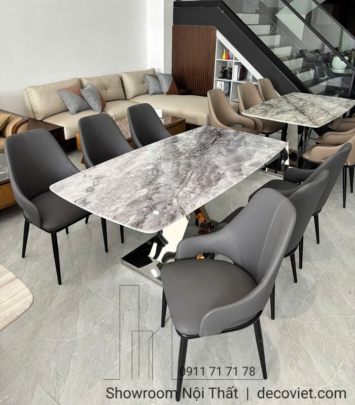 Bàn ăn chân sắt mặt đá cao cấp 