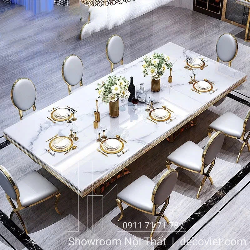 bàn ăn tân cổ điển mặt đá