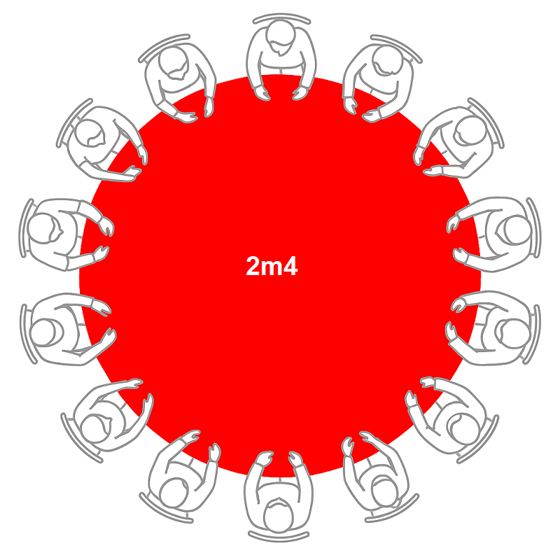 Bàn ăn tròn mặt đá xoay 14 ghế, đường kính khoảng 2m4.