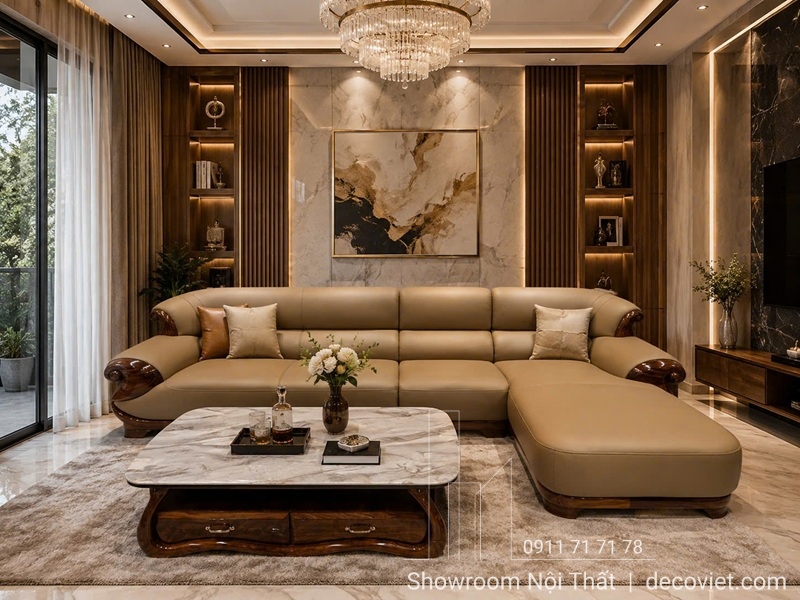 Sofa góc bọc da sinh thái với kiểu dáng sang trọng