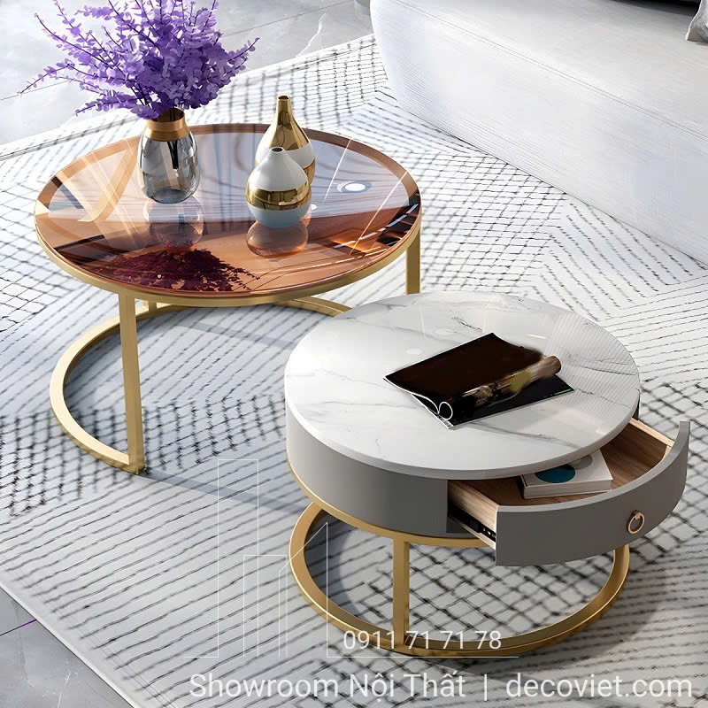 Bàn Trà Gỗ Kết Hợp Mặt Đá & Kính Độc Đáo