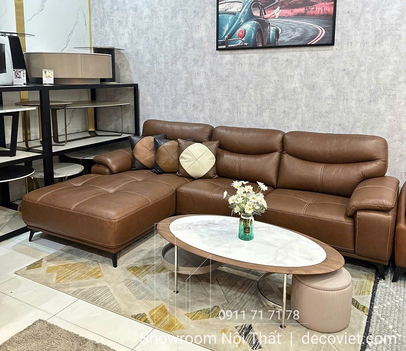 sofa da bò thật chữ L cao cấp, hiện đại