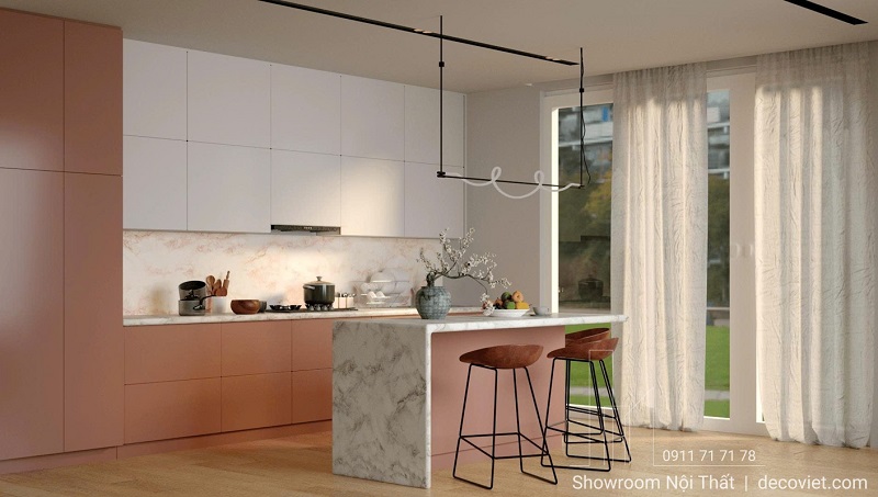 Thi công tủ bếp gỗ công nghiệp phủ Acrylic tại DecoViet