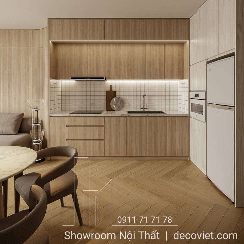 Thiết kế tủ bếp gỗ MFC theo phong cách tối giản, sử dụng vật liệu An Cường chất lượng cao
