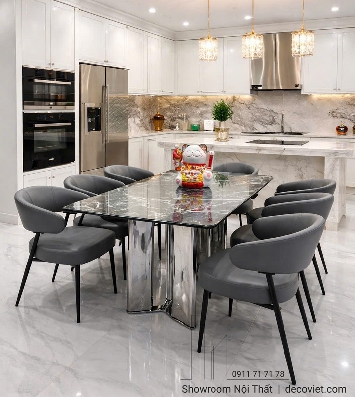 bàn ăn 6 ghế mặt đá cao cấp 2914S hiện đại