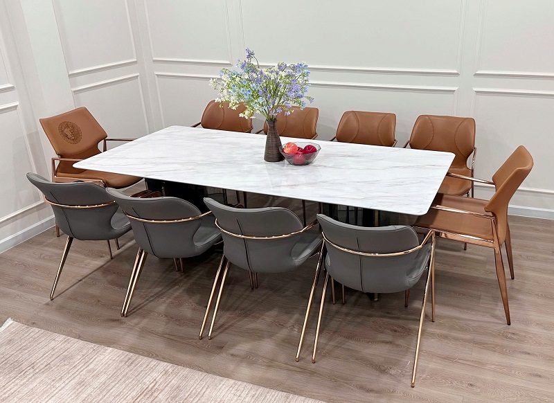 Bàn Ăn Mặt Đá Cẩm Thạch 2m2 10 Ghế 2851S thiết kế sang trọng cho nhà phố, biệt thự