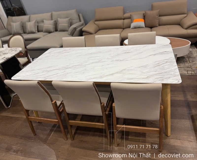 Bàn Ăn 6 Ghế Mặt Đá Chân Gỗ 2934S