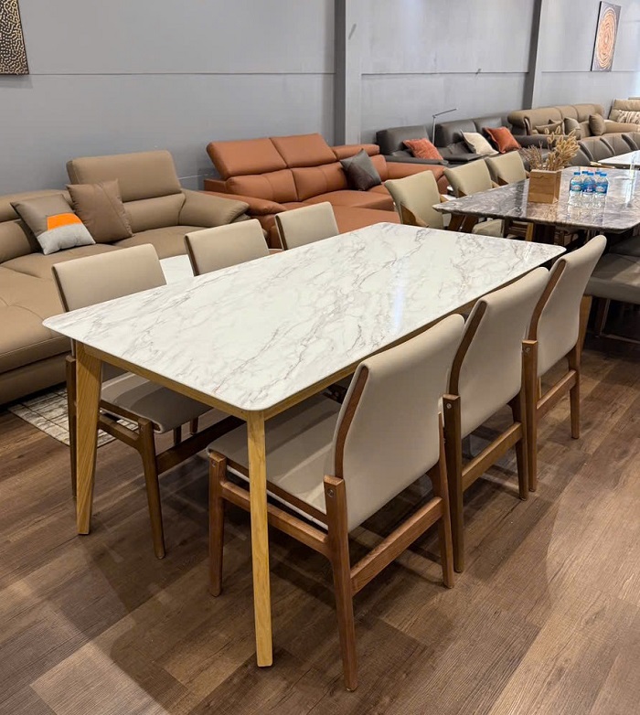 Bàn Ăn 6 Ghế Mặt Đá Chân Gỗ 2934S