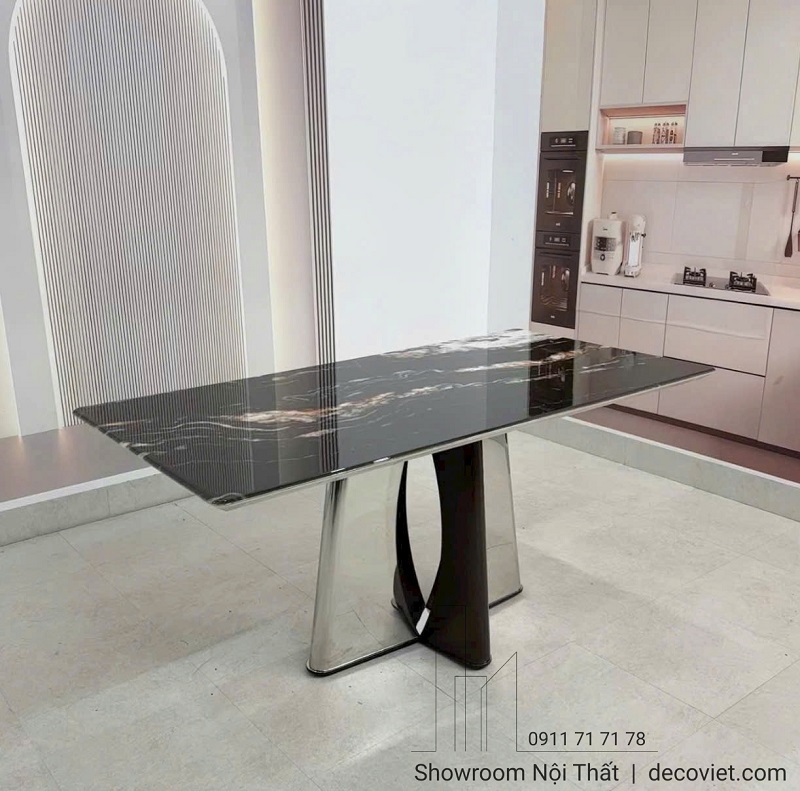 Bàn Ăn 6 Ghế Mặt Đá Chân Inox 2893S