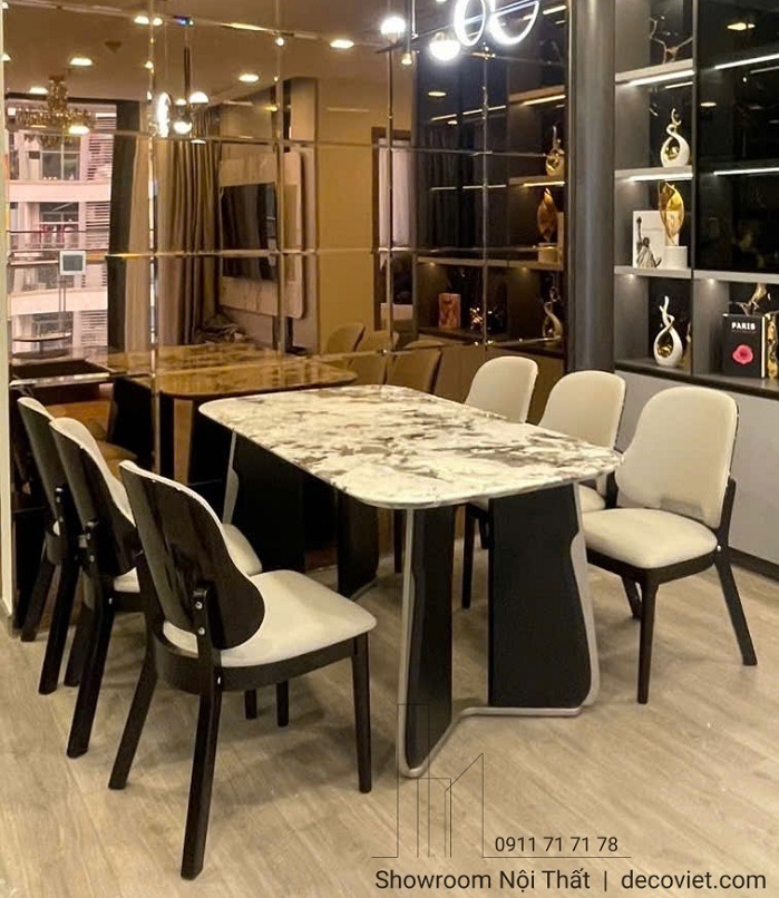 Bàn Ăn 6 Ghế Mặt Đá Chân Gỗ 2587S