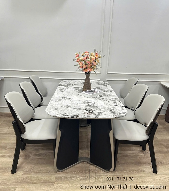 Bàn Ăn 6 Ghế Mặt Đá Chân Gỗ 2587S
