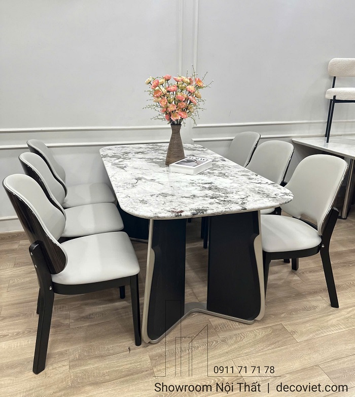 Bàn Ăn 6 Ghế Mặt Đá Chân Gỗ 2587S