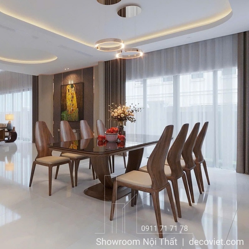 Bàn Ăn 8 Ghế Gỗ Mặt Kính 2094S