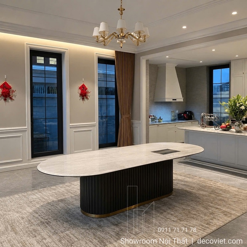 Bàn Ăn 8 Ghế Mặt Đá Chân Gỗ 2310S