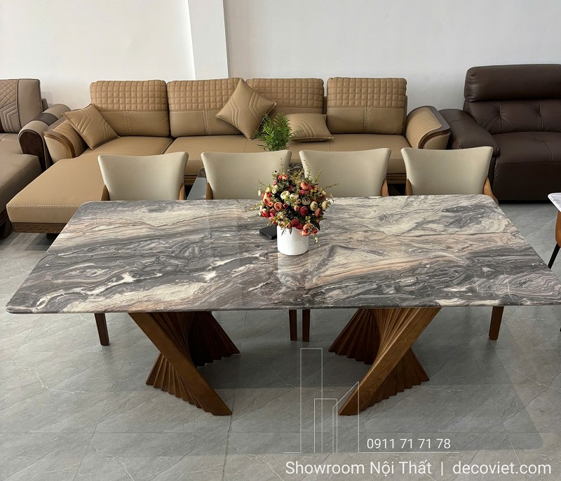 Bàn Ăn Gỗ Ash 8 Ghế Mặt Đá Cao Cấp 2894S