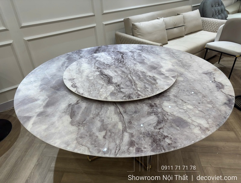 Bàn Ăn Tròn 8 Người Mặt Đá 1m6 2854S thiết kế sang trọng cho gia đình, nhà hàng, hội nghị