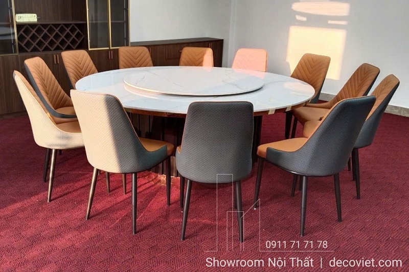 Bàn Ăn Tròn Chân Gỗ 12 Ghế 2842S