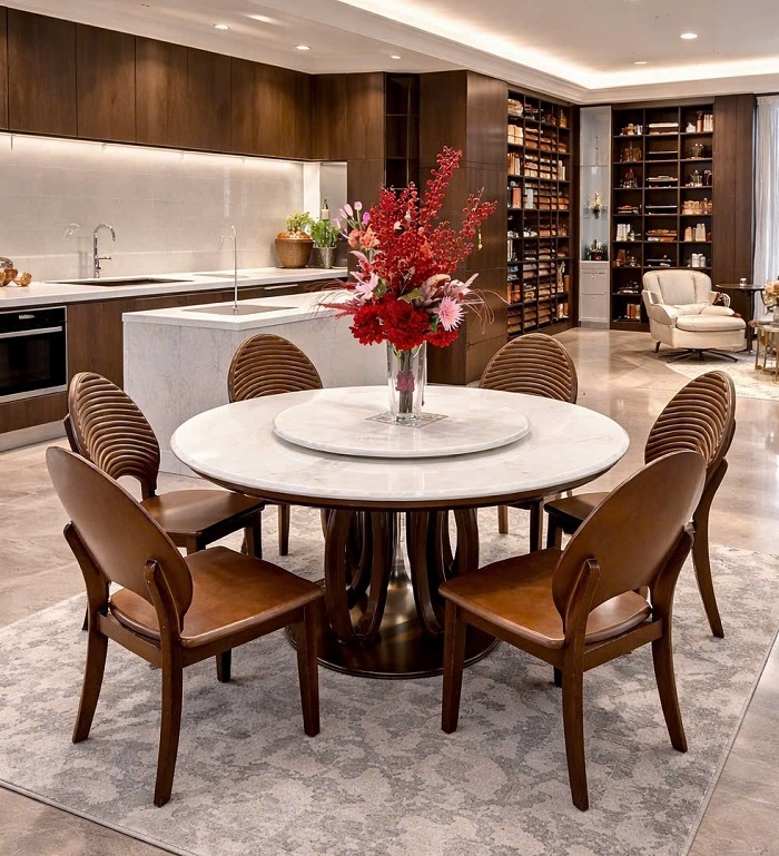 Bàn Ăn Tròn Gỗ 6 Ghế Hiện Đại 2925S