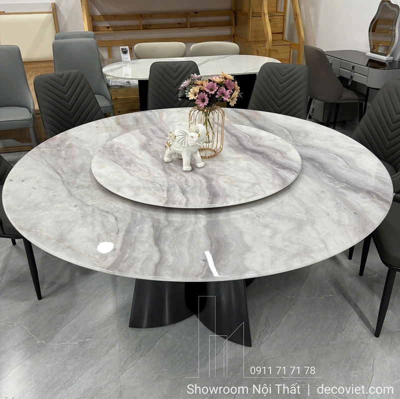 Bàn Ăn Tròn Mặt Đá 1m6 10 Ghế 2895S