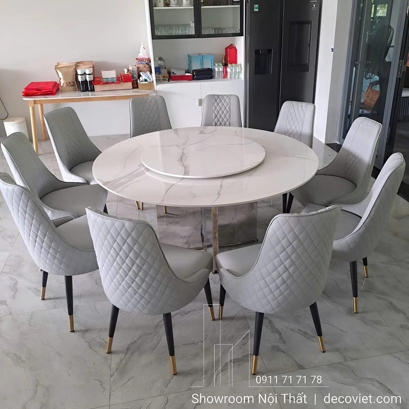 Bàn Ăn Tròn Xoay 10 Ghế 1m6 2857S thiết kế sang trọng với mâm xoay 360 độ tiện lợi cho gia đình, nhà hàng, hội nghị