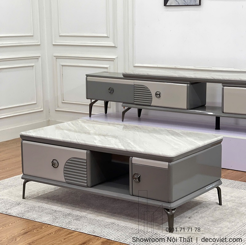 Bàn Trà Mặt Đá Nhập Khẩu 448S phối kệ tivi đồng bộ hiện đại, sang trọng