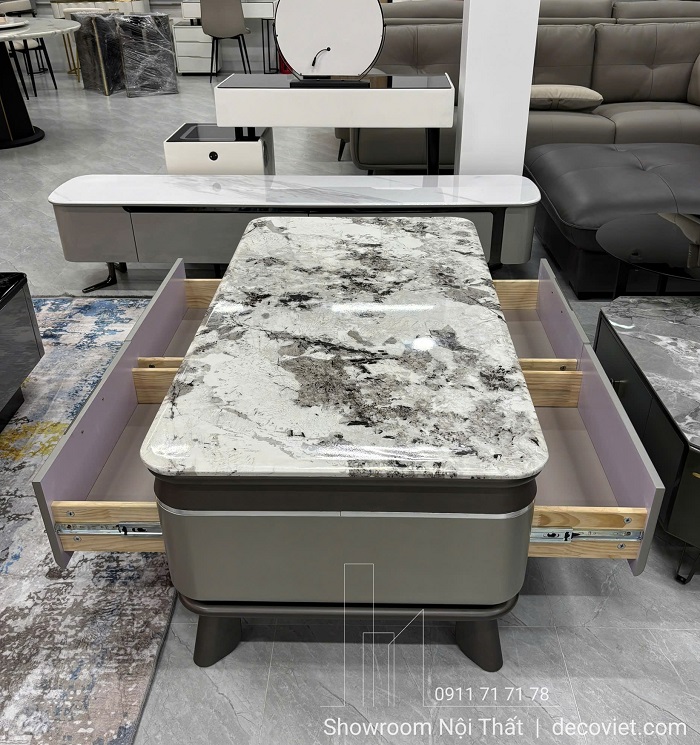 Combo Kệ Tivi Mặt Đá Nhập Khẩu 111T kết hợp bàn trà chữ nhật sang trọng cho phòng khách