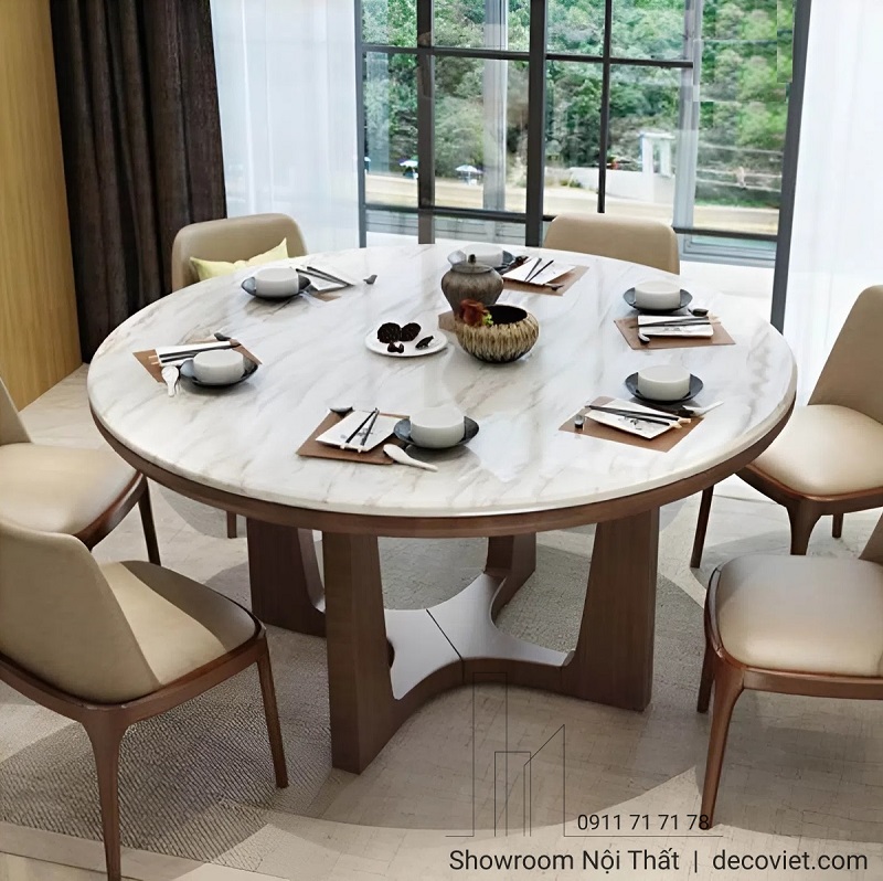 Bàn Tròn 6 Ghế Gỗ Mặt Đá 2912S