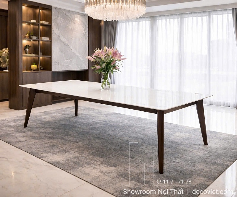 Bộ Bàn Ăn 10 Ghế Gỗ Sồi Mặt Đá 2921S