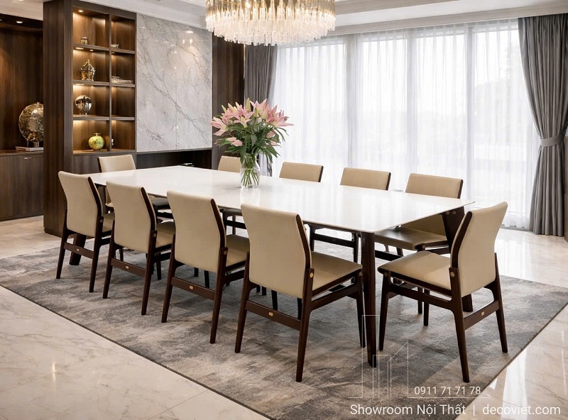 Bộ Bàn Ăn 10 Ghế Gỗ Sồi Mặt Đá 2921S