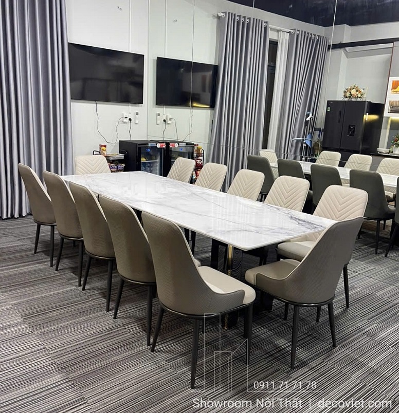 Bộ Bàn Ăn 12 Ghế Mặt Đá Cao Cấp 2861S thiết kế sang trọng, đẳng cấp cho phòng ăn nhà phố, biệt thự rộng