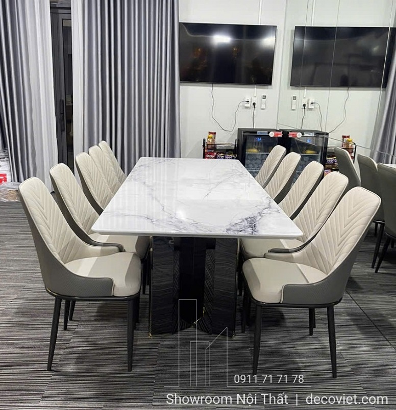 Bộ Bàn Ăn 12 Ghế Mặt Đá Cao Cấp 2861S thiết kế sang trọng, đẳng cấp cho phòng ăn nhà phố, biệt thự rộng