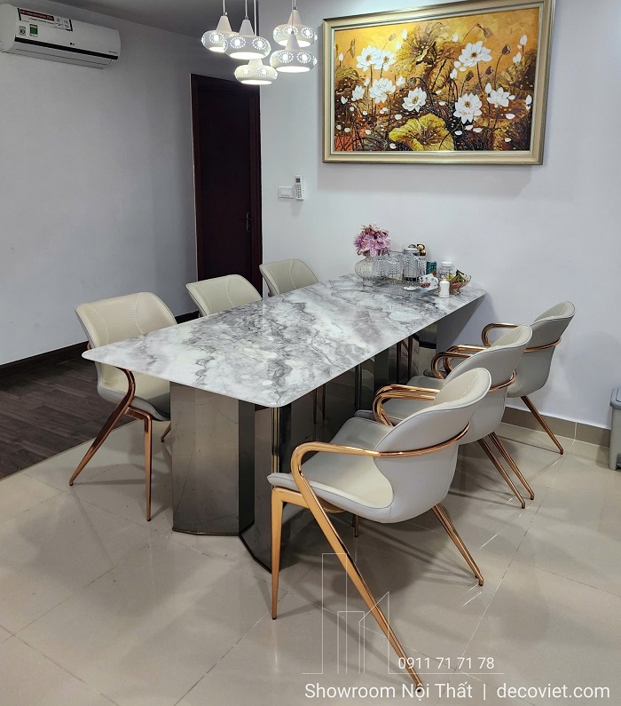 bộ bàn ăn 6 ghế mặt đá cẩm thạch tự nhiên