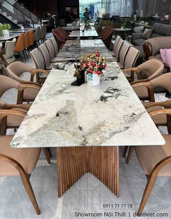 Bàn Ăn 6 Ghế Mặt Đá Chân Gỗ 2610S
