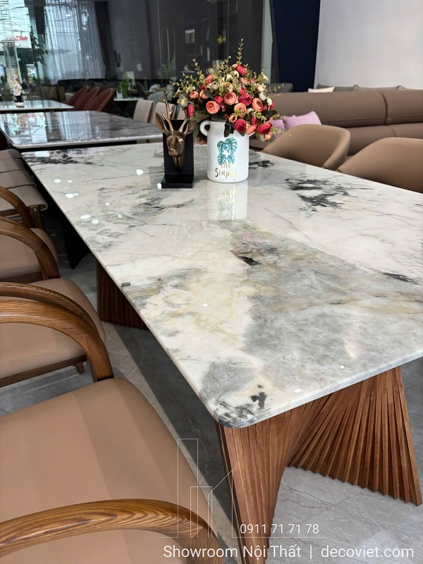 Bàn Ăn 6 Ghế Mặt Đá Chân Gỗ 2610S