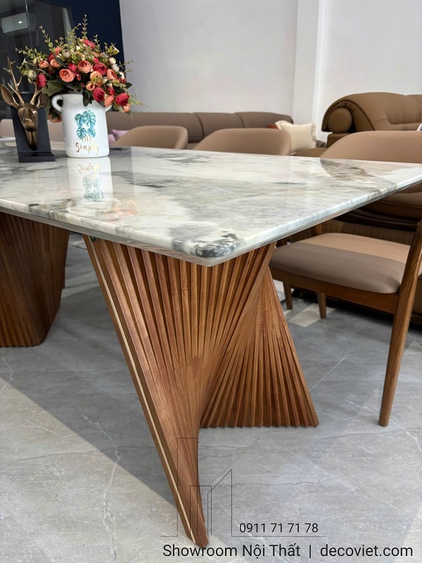 Bàn Ăn 6 Ghế Mặt Đá Chân Gỗ 2610S