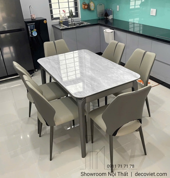 bộ bàn ăn 6 ghế bọc da cao cấp ngồi êm ái