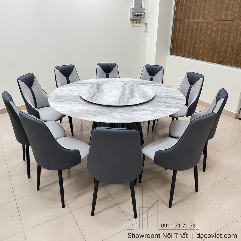 Bộ Bàn Ăn Tròn 10 Người 1m6 2664S  thiết kế xoay tiện lợi, chân inox sang trọng, giá tốt