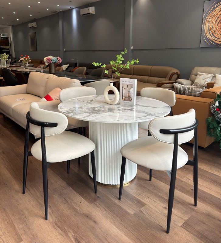 Bộ Bàn Ăn Tròn 4 Ghế Hiện Đại 2862S cho nhà phố, chung cư nhỏ sang trọng