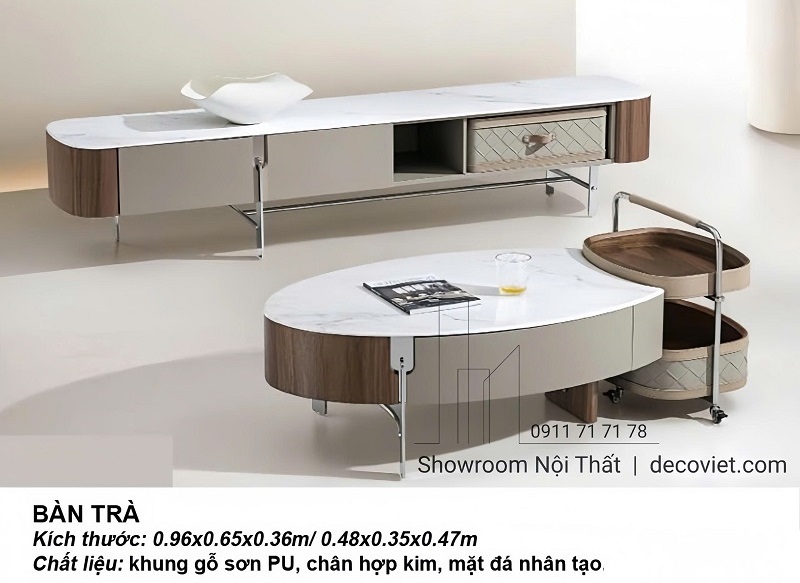 Combo Kệ Tivi Bàn Trà Mặt Đá 96T