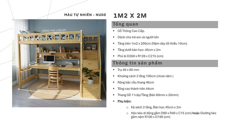 Giường Tầng Có Bàn Học 453T