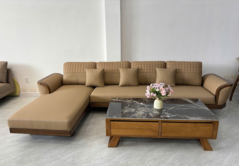 Mẫu Sofa Gỗ Đẹp 753T, sofa gỗ Ash hiện đại bọc da microfiber cao cấp