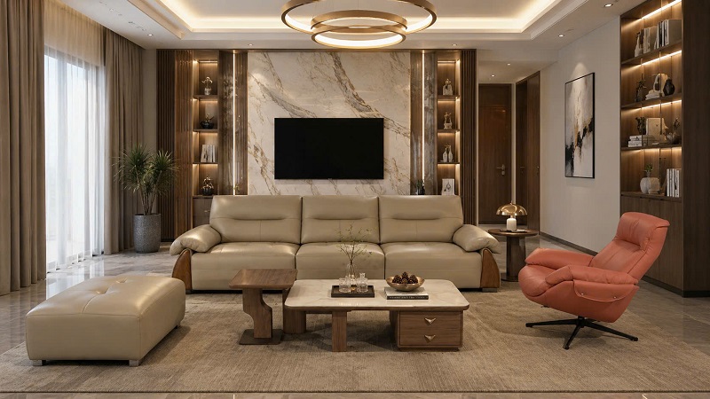 Sofa Băng Bọc Da Nhập Khẩu 1196T