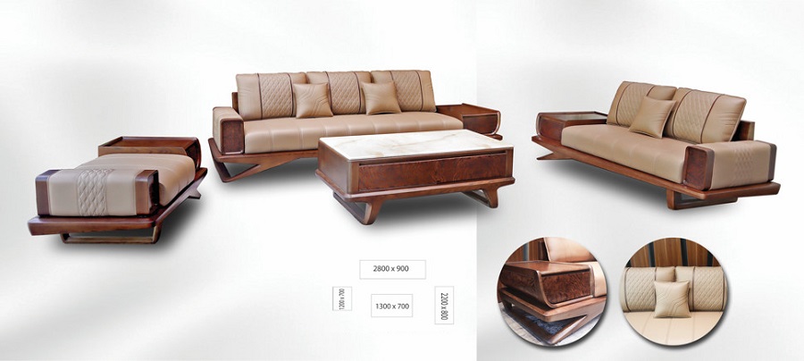 Sofa Gỗ Bọc Da Đẹp 901T | Mẫu Ghế Sofa Gỗ Đơn Giản Hiện Đại