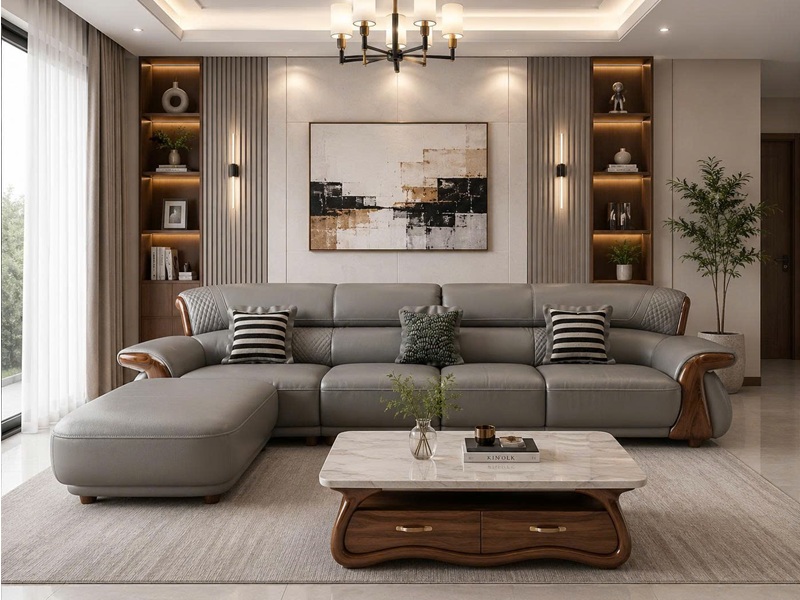 Sofa Gỗ Mun Bọc Da 1188T