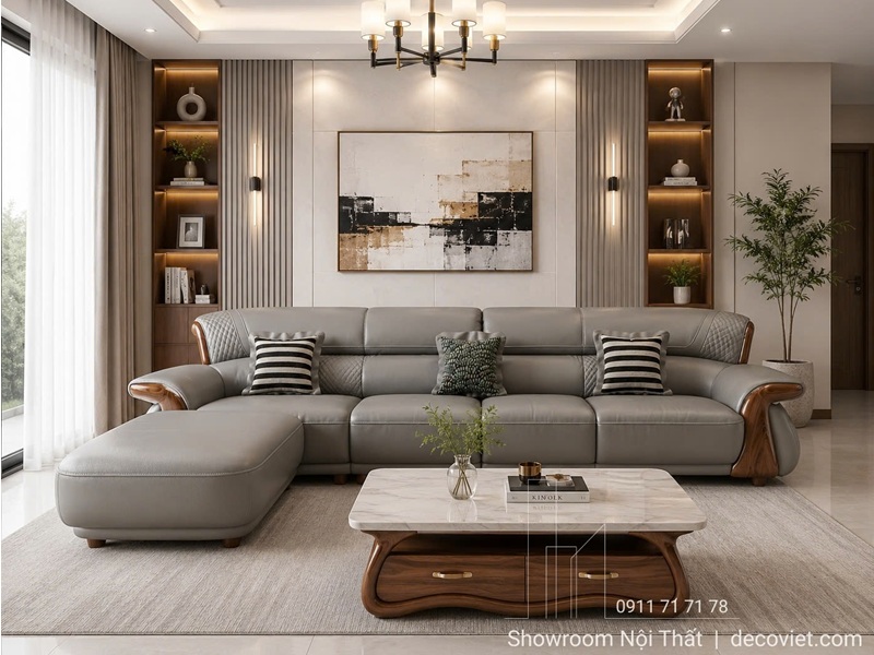 Sofa Gỗ Mun Bọc Da 1188T